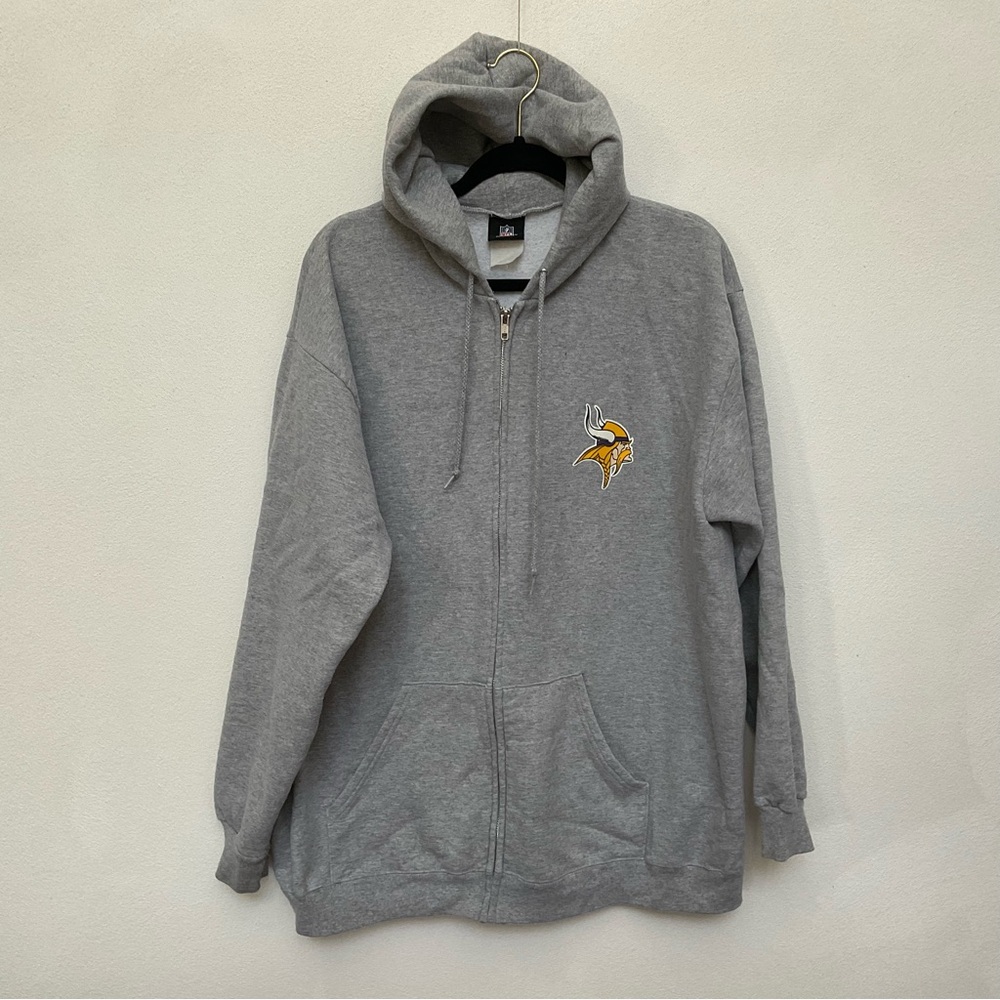 NFL Minnesota Vikings Light Grey Full Zip Hooded Jacket Size XL Football